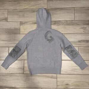 G/FORE 100% Wool Knit Hoodie Sweater Gray Elbow Patches Women’s Size Small